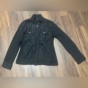 Michael Kors Mix Media Soft Shell Knit Collar Zip Jacket, Size Large, Black